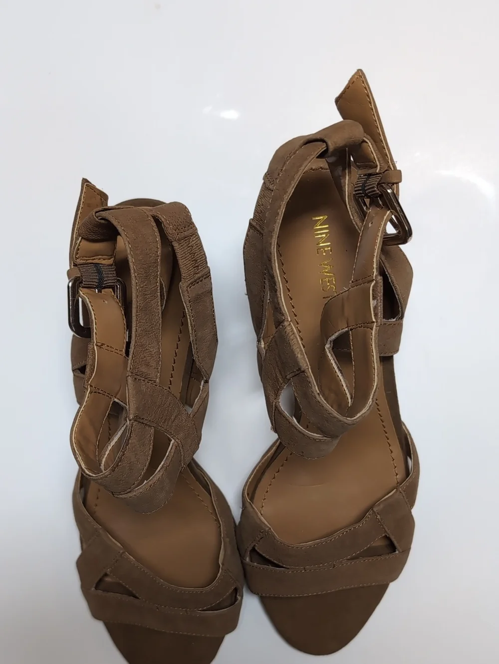 Nine West Tan Suede Strappy Heeled Sandals